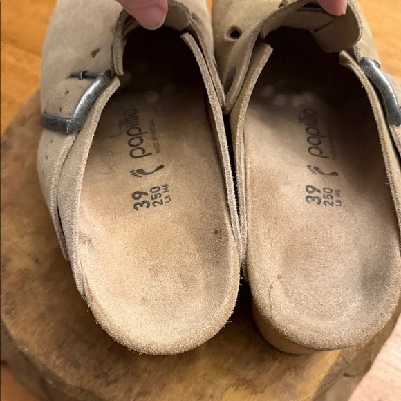 Tan wedge Suede Fanny Clogs with Buckle by papillo  size 39 - Picture 9 of 9